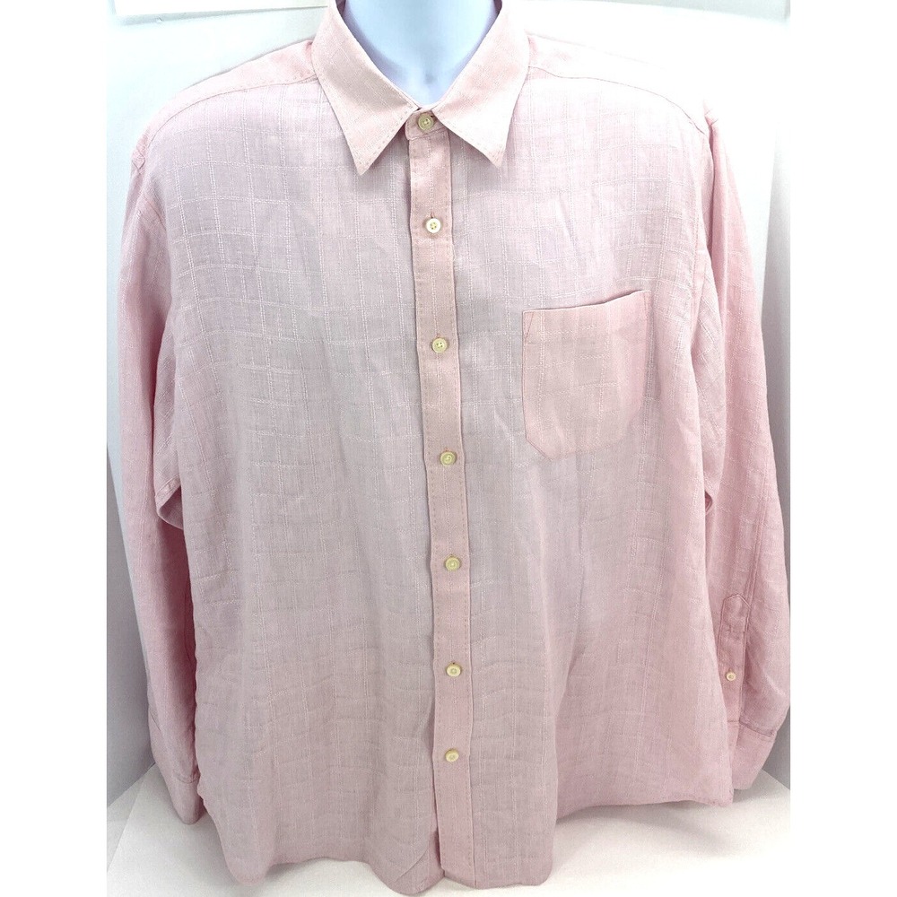 Tommy Bahama Mens Size L 100% Linen Button Down Shirt Long Sleeve Pink